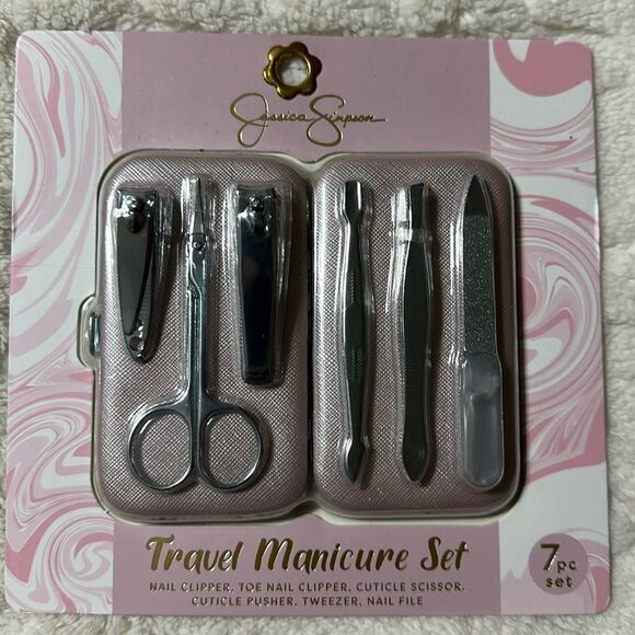Jessica Simpson Pink Silver Ultimate 7 Piece Manicure Pedi Set Travel Case Incl - Picture 1 of 7
